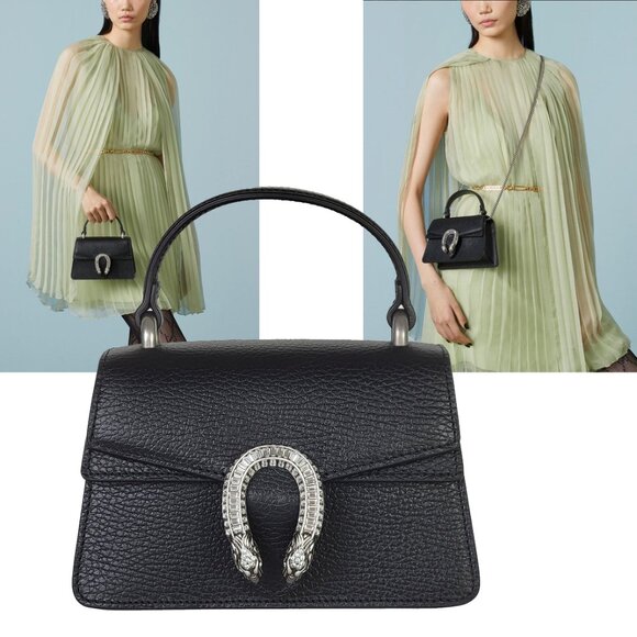 GUCCI BAG 752029 MINI DIONYSUS BLACK LEATHER w CRYSTAL TIGER TOTE - Picture 1 of 16